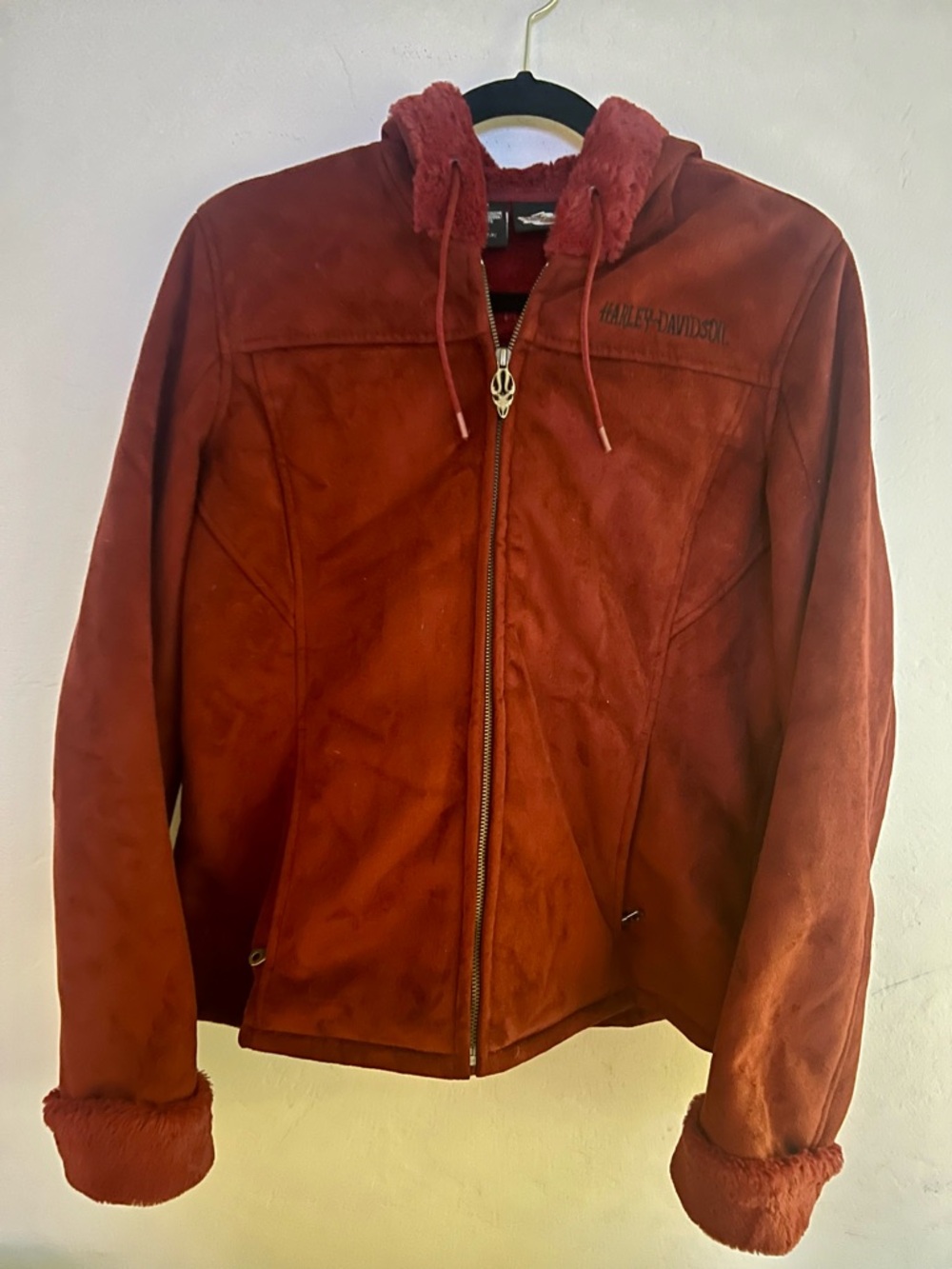 Harley-Davidson Red Suede Hooded Zip Jacket
